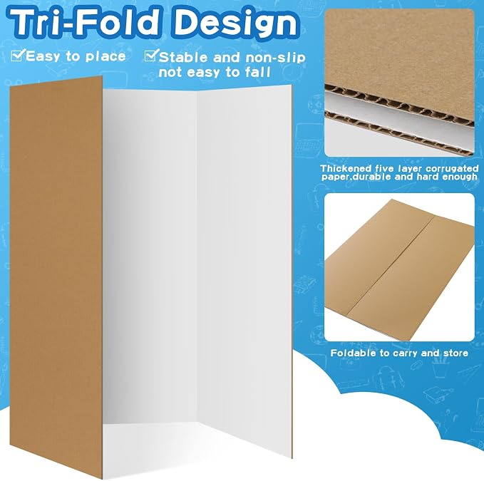 VinTS 36" x 48" Large Trifold Poster Board, 4 Pack White Corrugated Foldable - Image 4