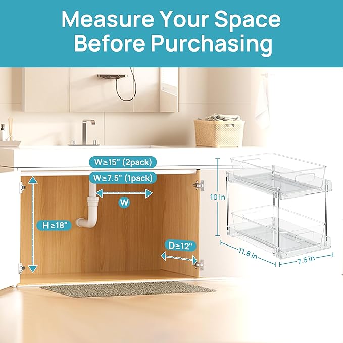 Vtopmart 4 Pack Bathroom Under Sink Organizers Organizer, 2 Tier Clear Pull-Out - Image 3