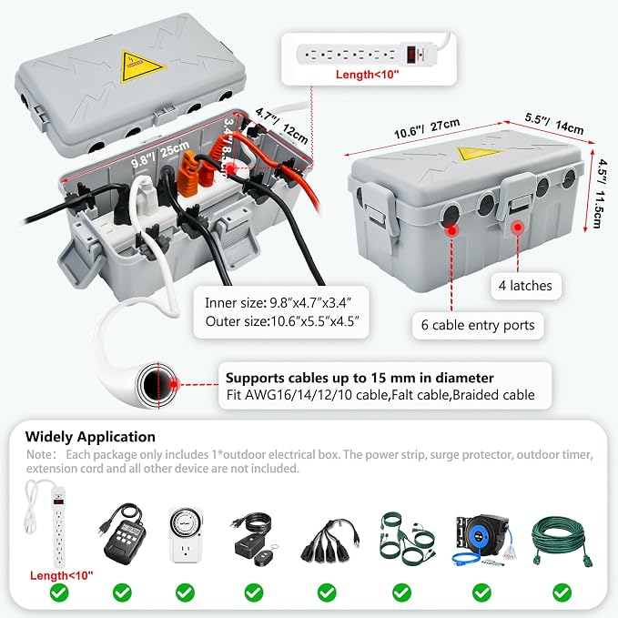 Hrensaw Medium Outdoor Electrical Box, Weatherproof Connection Box w/6 Cable - Image 2