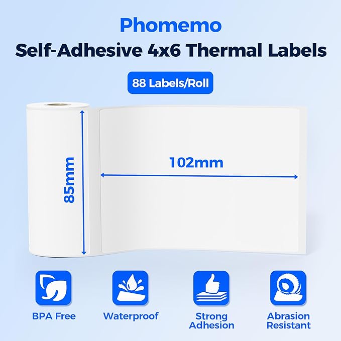 80PCs Phomemo Thermal Labels, 3.3 x 4 Shipping Label Compatible with 241-BT, M421 Label Printer-DeskLoop Office