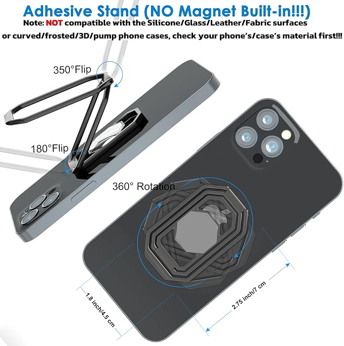 Phone Ring Holder Finger Kickstand, Upgraded 360° Rotation Metal Phone Grip - Image 3
