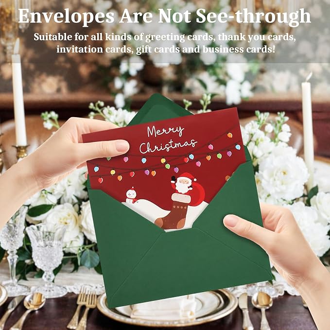 200 Pack Dark Green A7 Envelopes, Christmas Greeting Card Envelopes Self Seal - Image 5