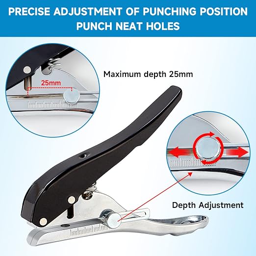 Hole Punch 1/4 inch, Heavy Duty Single Hole Punch Adjustable Hole Spacing - Image 2