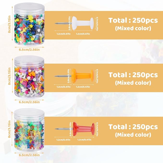 750Pcs Assorted Colors Thumb Tacks - Image 2