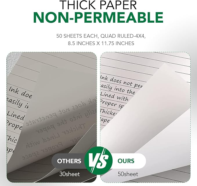 KAISA Graph Paper Legal Pads Writing Pads Recycled Paper 8.5"x11.75" Quad Ruled - Image 4