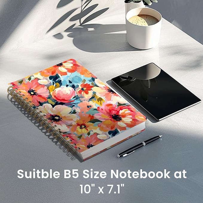 Lined Spiral Notebook Journal for Work, 300 Pages Thick B5 (7.1"x10") College Ruled Journal for Women & Writing, Hardcover Notebook for Note Taking, Perfect for Office Home School, Pastel Garden-DeskLoop Office
