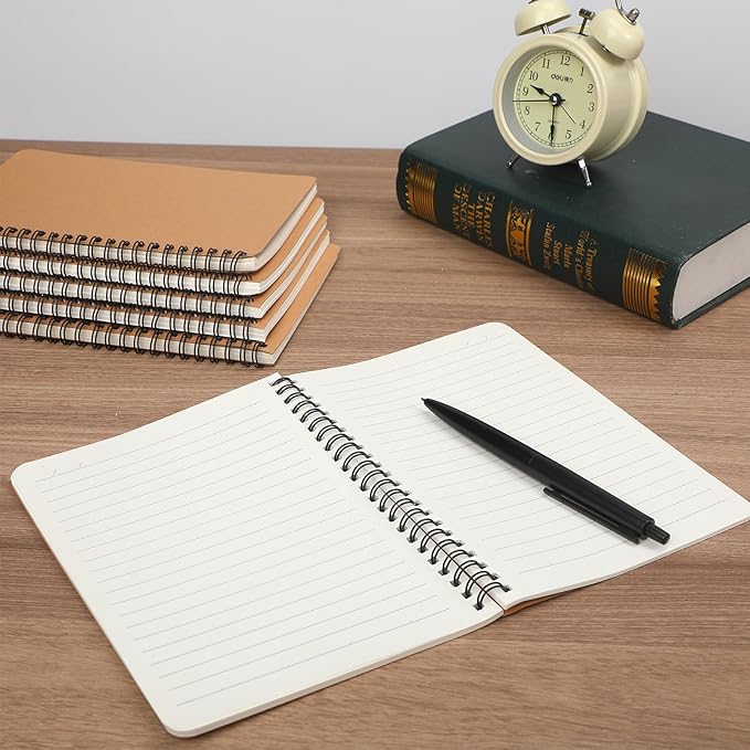 miikoul 100 Packs A5 Spiral Lined Notebooks, Kraft Paper Cover, 8.3"×5.5", 60 Sheets/120 Pages, Ruled Notebooks Bulk, Hardcover Journal Notepad Travel Notebooks for Office and Back to School Supplies-DeskLoop Office