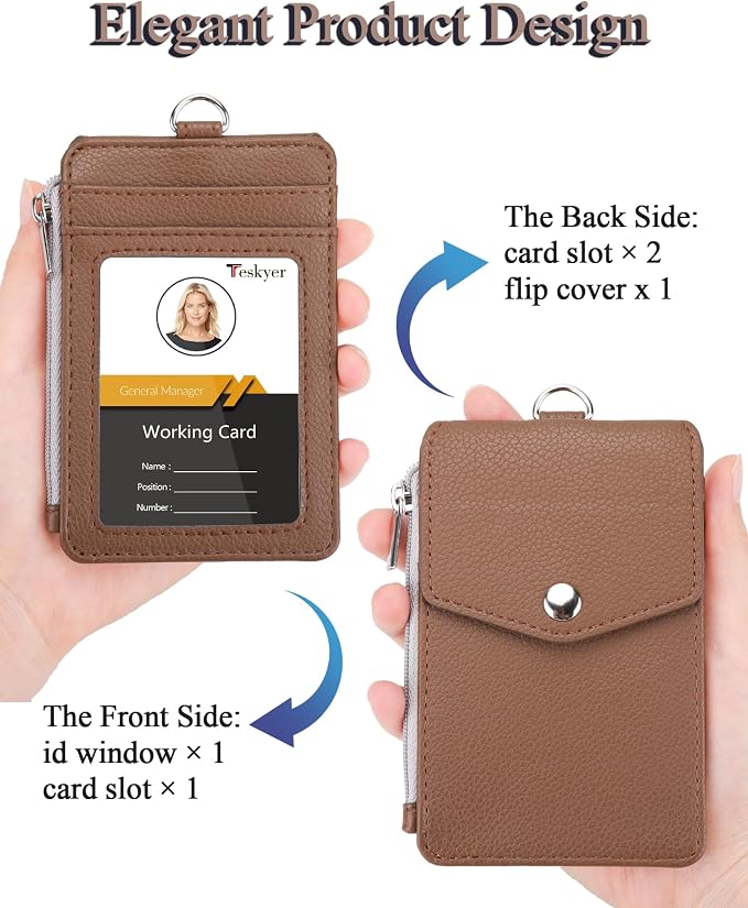 Teskyer ID Badge Holder with Lanyard, Lanyard Wallet, Lychee Coffee | 4-Card - Image 3