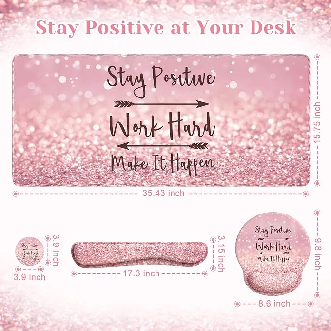 iCasso Mouse Pad, Large Pink Desk Mat Set, 4in1 XXL Mousepad + Keyboard Wrist - Image 2