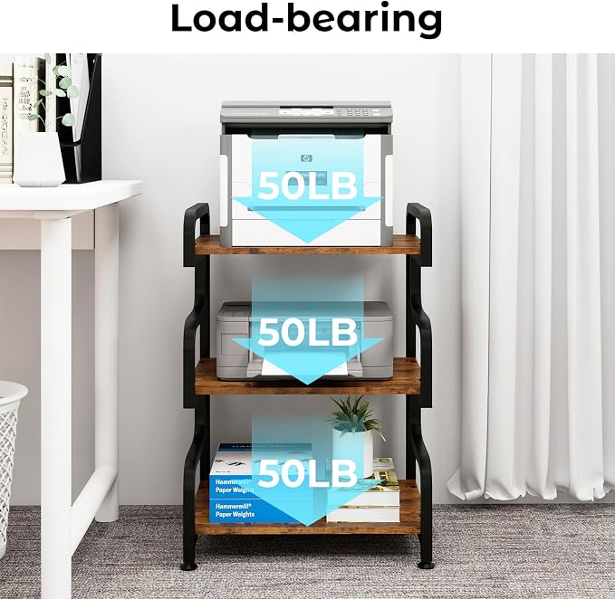 Natwind Stylish 3 Tier Printer Stand, Office Desk Side Storage Shelf, Retro | - Image 3