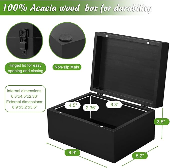 DRASTAR Small Keepsake Box, Wooden Jewelry Storage Box, 4x6 Decorative Card Box - Image 2