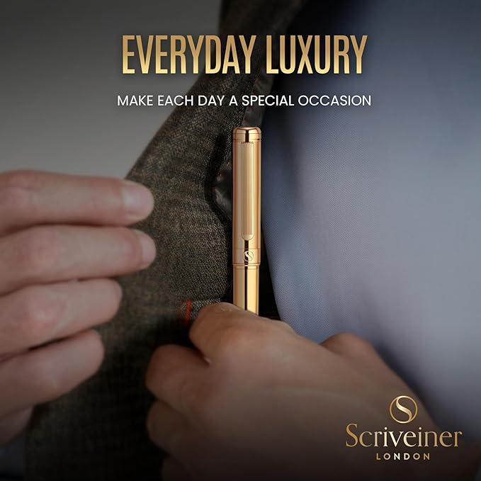 Scriveiner Gold Ballpoint Pen - Stunning Luxury Pen, Real Gold Plating, Schmidt Black Refill, Best Ball Pen Gift Set for Men & Women, Professional Executive Office, Nice Fancy Designer Pens-DeskLoop Office