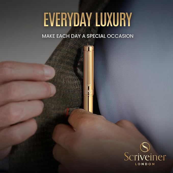 Scriveiner Personalized Gold Ballpoint Pen - Stunning Luxury Pen, Real Gold Plating, Schmidt Ink Refill, Best Engraved Ball Point Gift Set for Men & Women, Custom Name Engraving-DeskLoop Office
