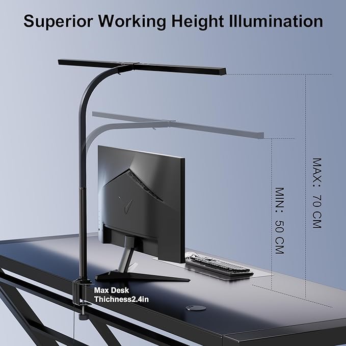 deeloop 80cm Ultra-Long LED Desk Lamps,24W Bright Architect Desk Lamp for Home Office, Infinite Dimming Office Light with Memory Function, Tall Desk Light with Clamp for Reading Working Monitor-DeskLoop Office