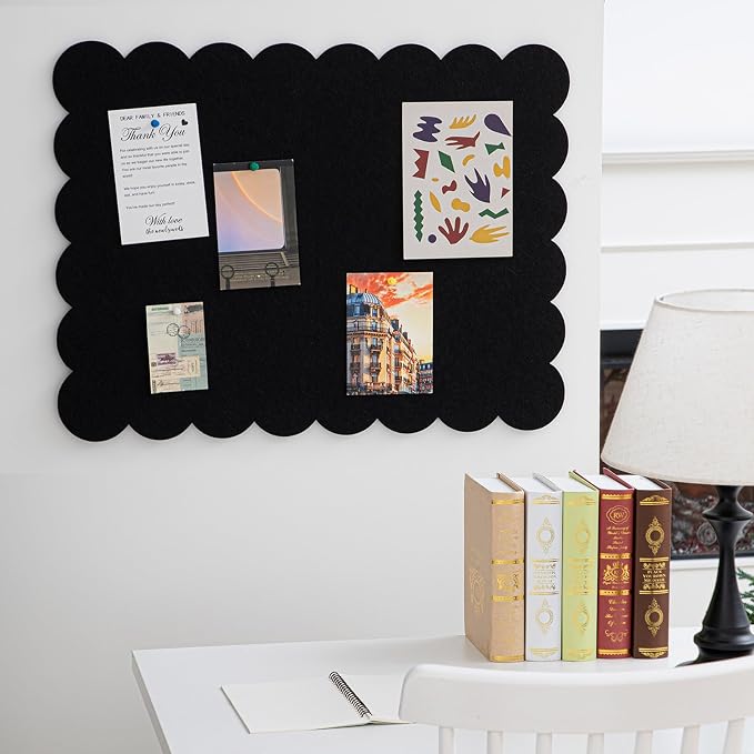Mooliwe Scalloped Felt Bulletin Board 36 x 24 Inches Foldable Black Pin Cork - Image 4