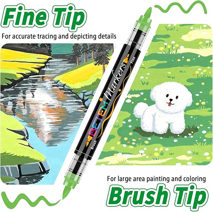Betem Acrylic Paint Markers Paint Pens, 24 Colors Dual Tip Direct Liquid Acrylic Markers with Automatic Ink Control System, Fine & Brush Tip Art Supplies for Rocks, Wood, Stone, Fabrics, DIY Craft-DeskLoop Office