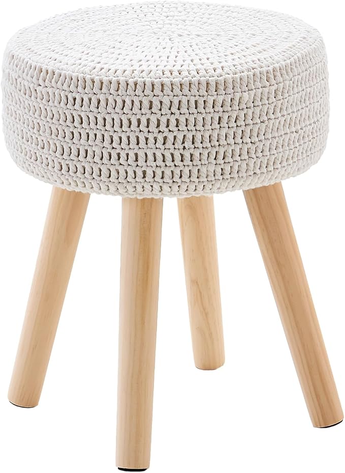 Wimarsbon Pouf Ottoman, 100% Cotton Knitted Boho Footstool, Round Footrest by Wimarsbon