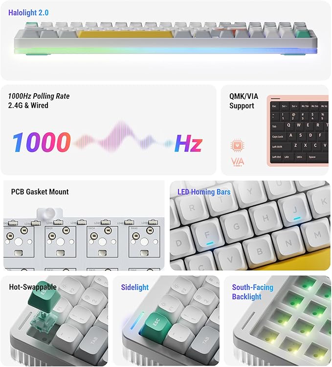 nuphy Halo96 V2 Wireless Keyboard,Gasket Structure,96% Hot Swappable Gaming Keyboard, 99 Kyes RGB Backlit Mechanical Keyboard, Support QMK/VIA,Bluetooth/USB-C/2.4GHz-Pink,Lemon Switches (55gf)-DeskLoop Office