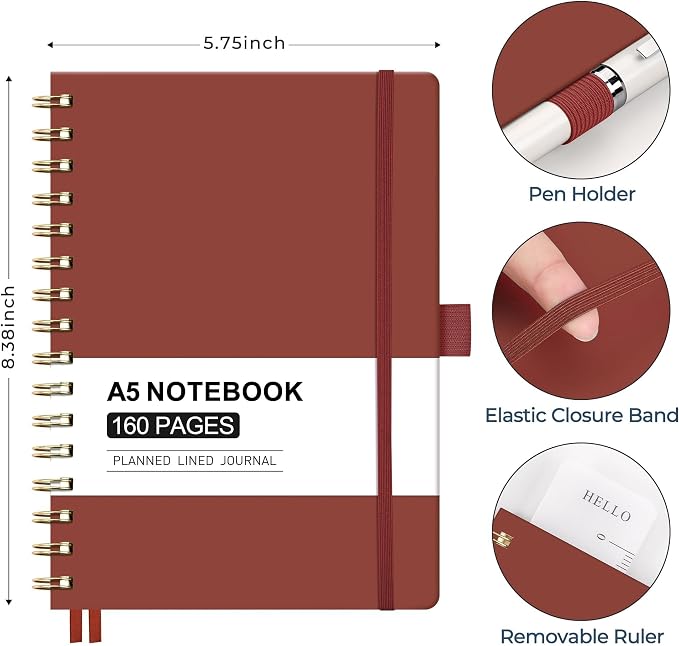 AHGXG Spiral Journal Notebook, 160 Lined Pages, A5 Medium Size, - Image 5
