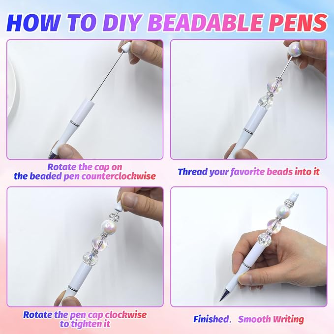 150 Pieces DIY Beadable Pen Kit – 50 Plastic Ballpoint Pens - Image 3