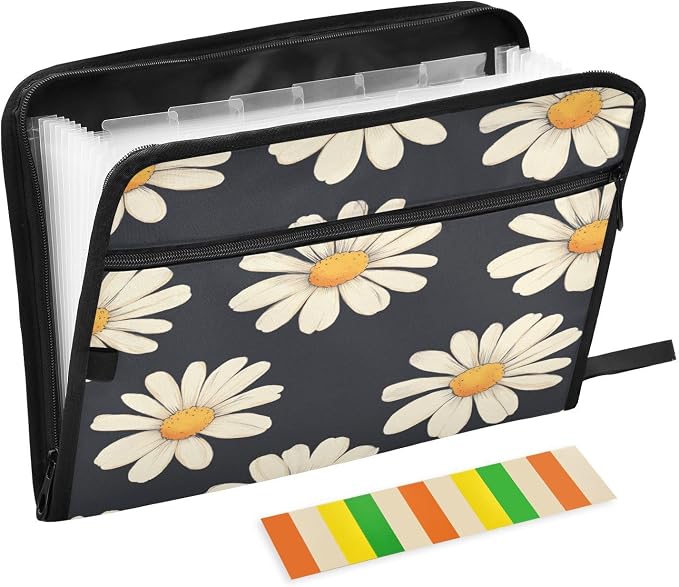 Black Daisy Corn Poppy Accordion File Organizer Expanding Document Folder by Unknown