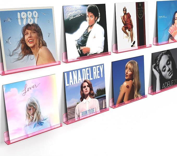 Laurensory 8 Pack Vinyl Record Shelf Wall Mount Shelves, 12 inch Clear Acrylic by Laurensory