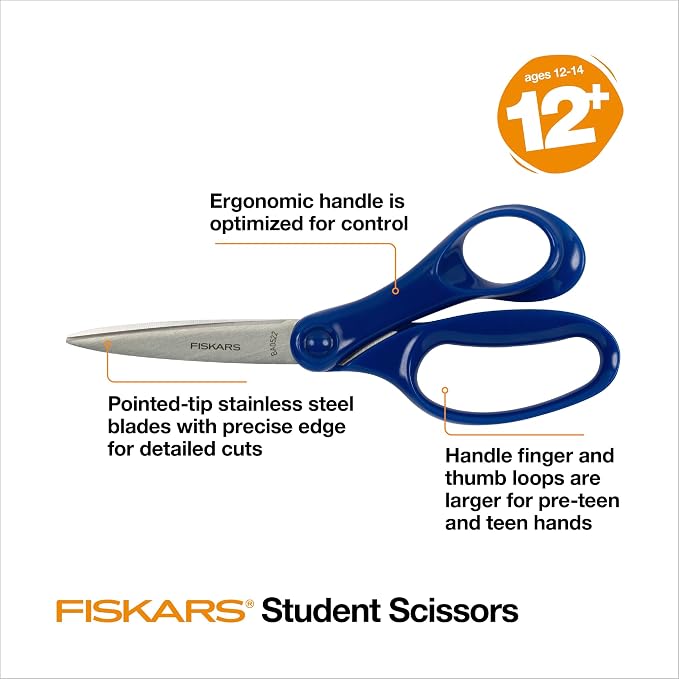 Fiskars 7" Student Scissors for Kids Ages 12-14, Scissors for School or Crafting - Image 3