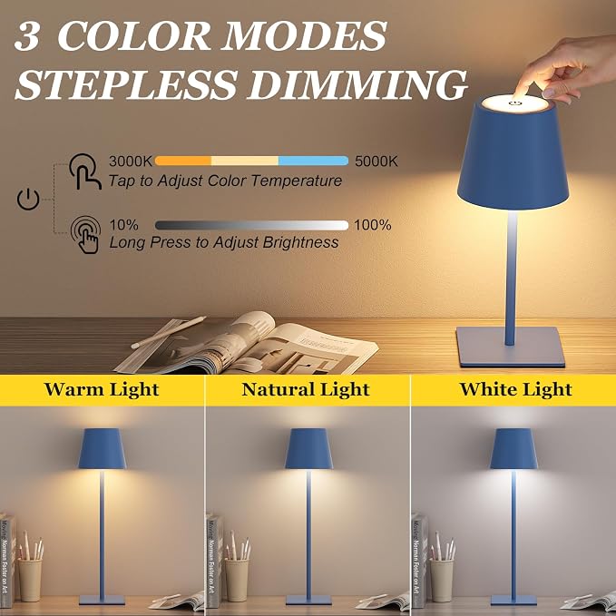 Kakanuo Cordless Rechargeable Table Lamp Navy 5000mAh Battery Operated Lamps - Image 4