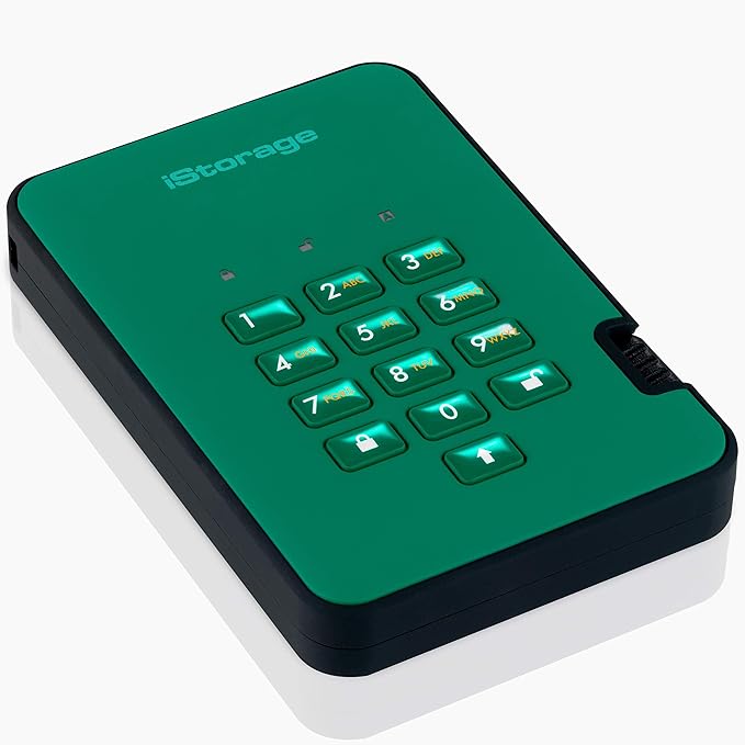 iStorage diskAshur2 HDD 5TB Green | Secure portable hard drive | Password protected | Dust & water resistant | Hardware Encryption-DeskLoop Office