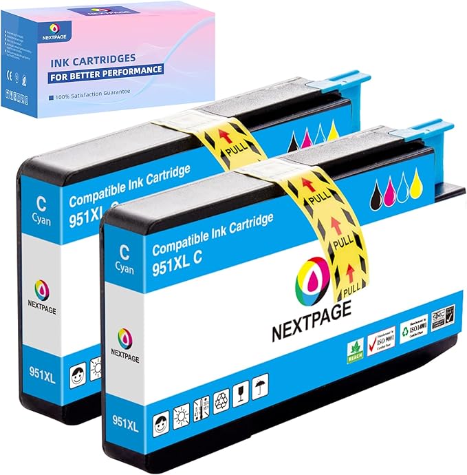 951XL Cyan Ink Cartridges Replacement for HP 951 XL 951XL Ink Cartridges (CN046AN) Work with OfficeJet Pro 8610 8600 8615 8620 8625 276dw 251dw Printer (951XLC 2 Pack)-DeskLoop Office