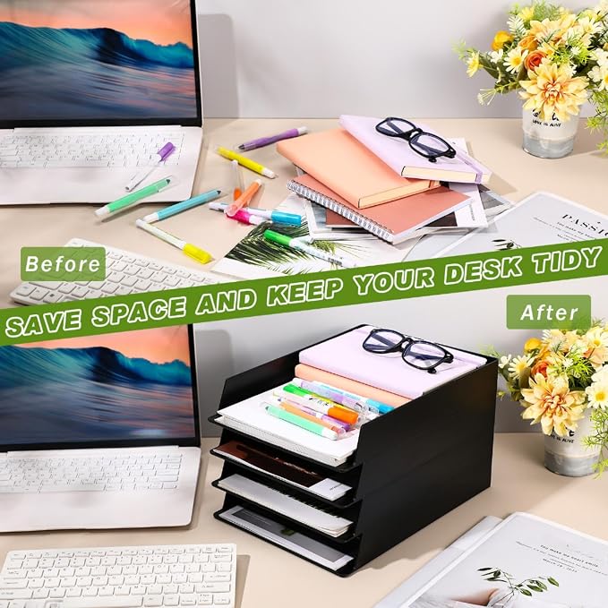 Wenqik 20 Pcs Stackable Paper Trays Rectangular Plastic Desk Holder Desktop - Image 4