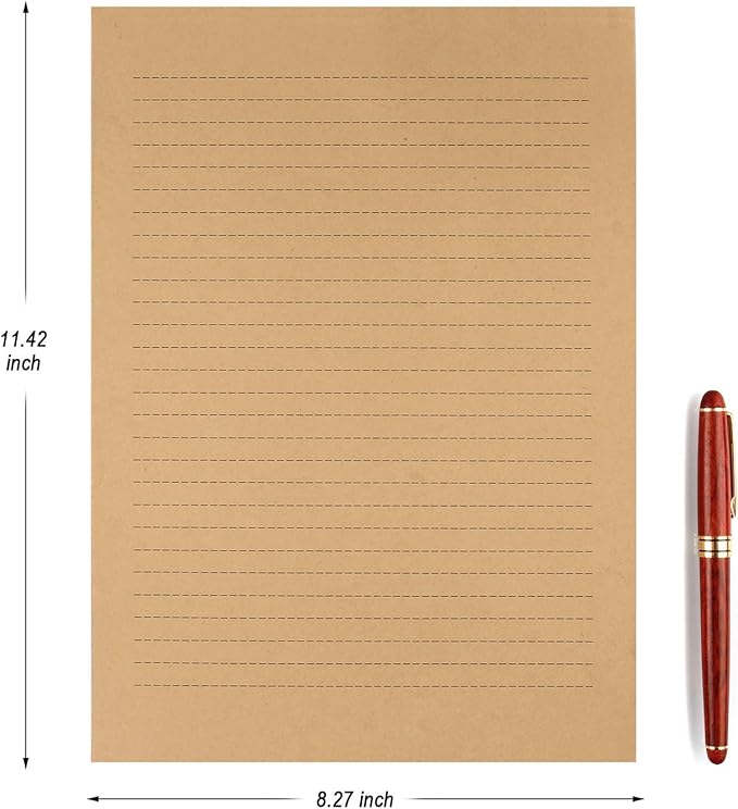 100pcs Vintage Kraft Stationary Paper 8.3 x 11.5 inch, A4 Sheets 120gsm Printable Lined Stationery Writing Letter Papers Bulk Set for Personalized Letters, Creative Poems, Lyrics, Office Notes-DeskLoop Office