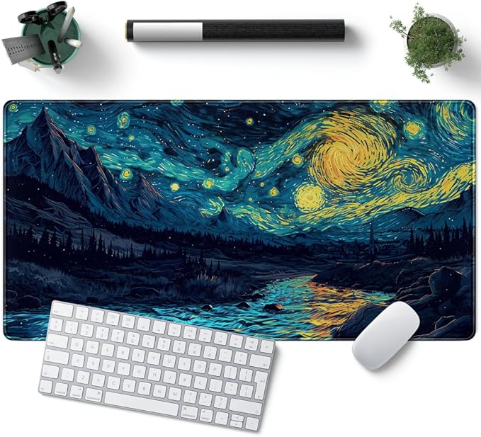 Misty Forest Desk Pad Mat Vincent Van Gogh XL Mouse Pad Gaming Playmat Large Mousepad XXL Desk Laptop Pad Equipped with Waterproof Storage Bag Non-Slip Stitched Edges (31.5x15.7 in)-DeskLoop Office