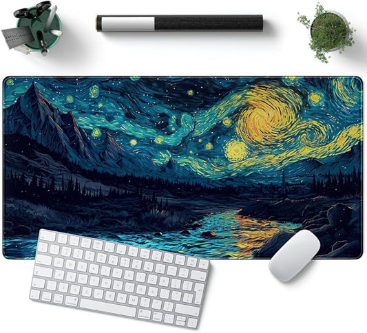 Misty Forest Desk Pad Mat Vincent Van Gogh XL Mouse Pad Gaming Playmat Large Mousepad XXL Desk Laptop Pad Equipped with Waterproof Storage Bag Non-Slip Stitched Edges (31.5x15.7 in)-DeskLoop Office