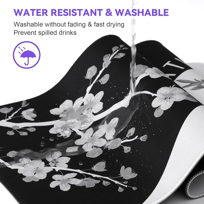DIGSOM Mouse Pad Black and White Cherry Blossom Pattern, 31.5 x 11.8in | XL - Image 5