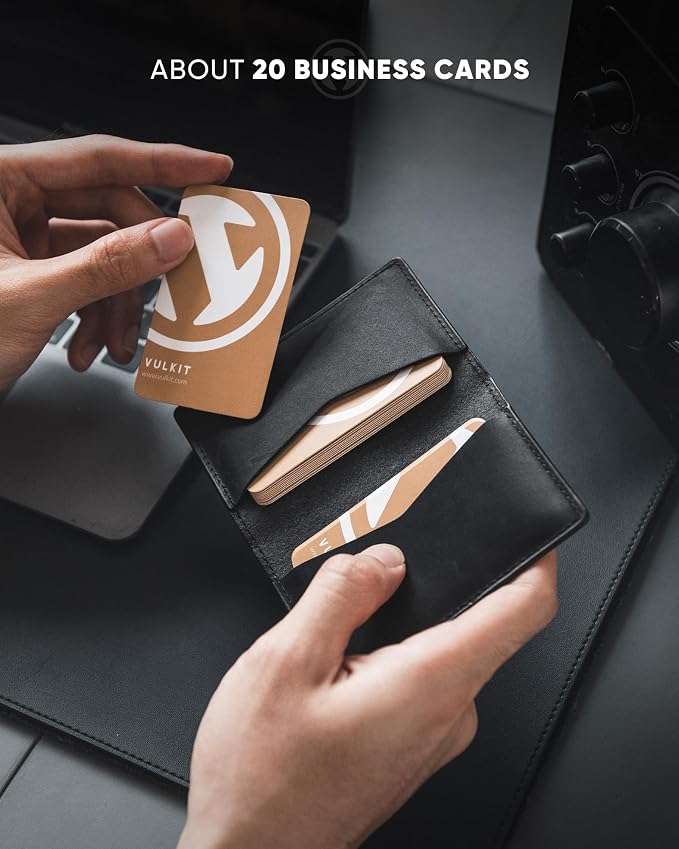 VULKIT Genuine Leather Business Card Holder 2 Sided Slim Business Name Card - Image 4