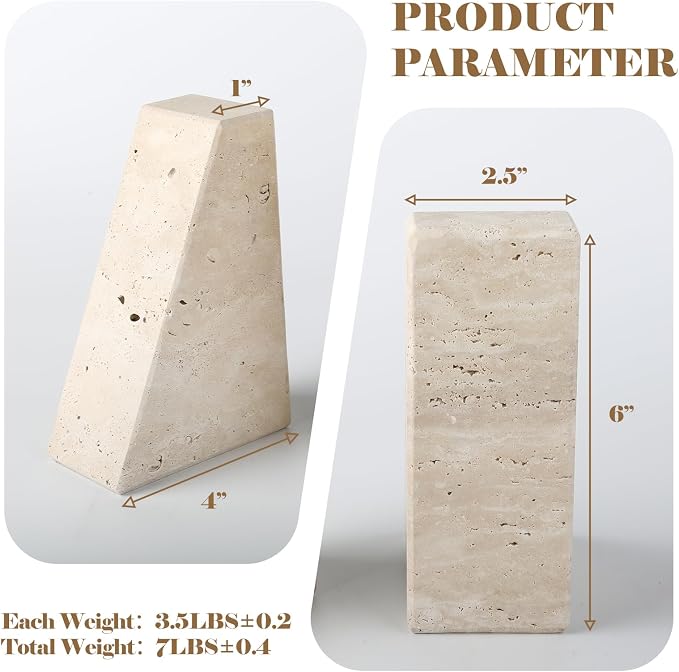 Karibiber Travertine Bookends for Heavy Books, Marble Decorative Bookends for - Image 3