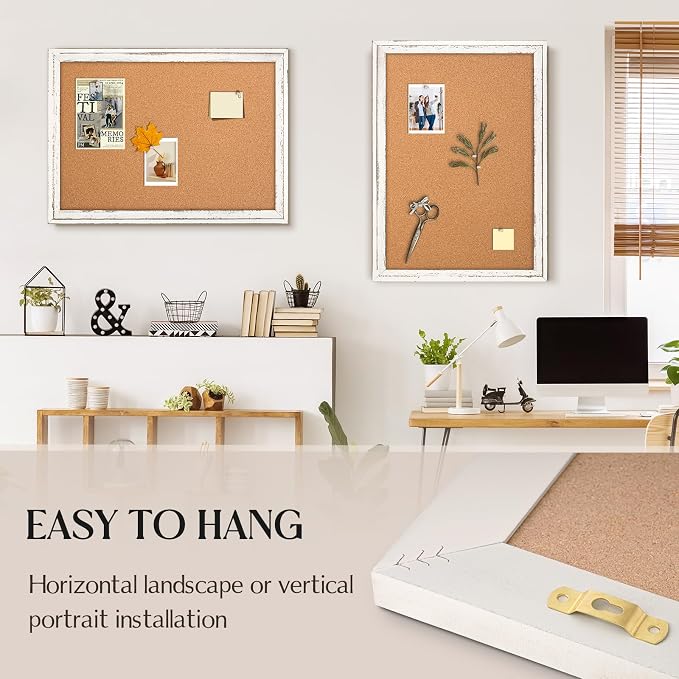 Large Cork Bulletin Board, Rustic White Wooden Frame | Corkboard - Image 5