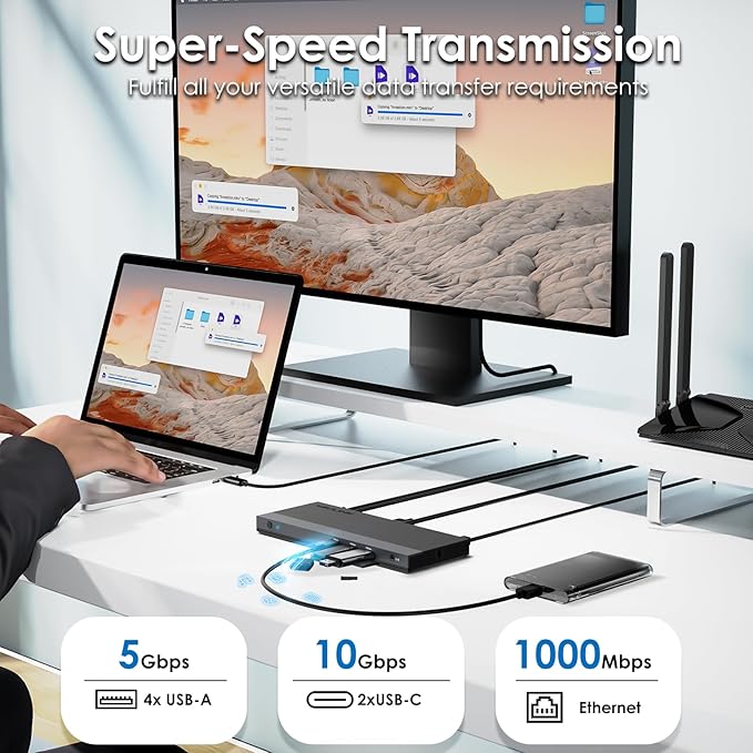 WAVLINK USB C Docking Station Dual Monitor Triple Display USB Type C to Dual HDMI Dock, 2 HDMI, DisplayPort, 100W PD3.0 for Laptop, Ethernet, 4 USB 3.0, 2 USB C, Audio-DeskLoop Office