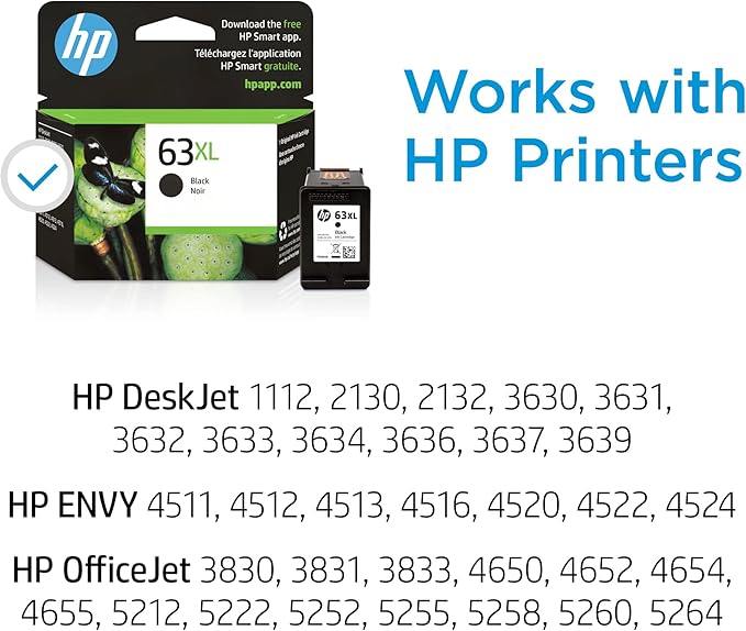 HP 63XL Black High-yield Ink Cartridge | Works with HP DeskJet 1112, 2130, 3630 Series; HP ENVY 4510, 4520 Series; HP OfficeJet 3830, 4650, 5200 Series | Eligible for Instant Ink | F6U64AN-DeskLoop Office