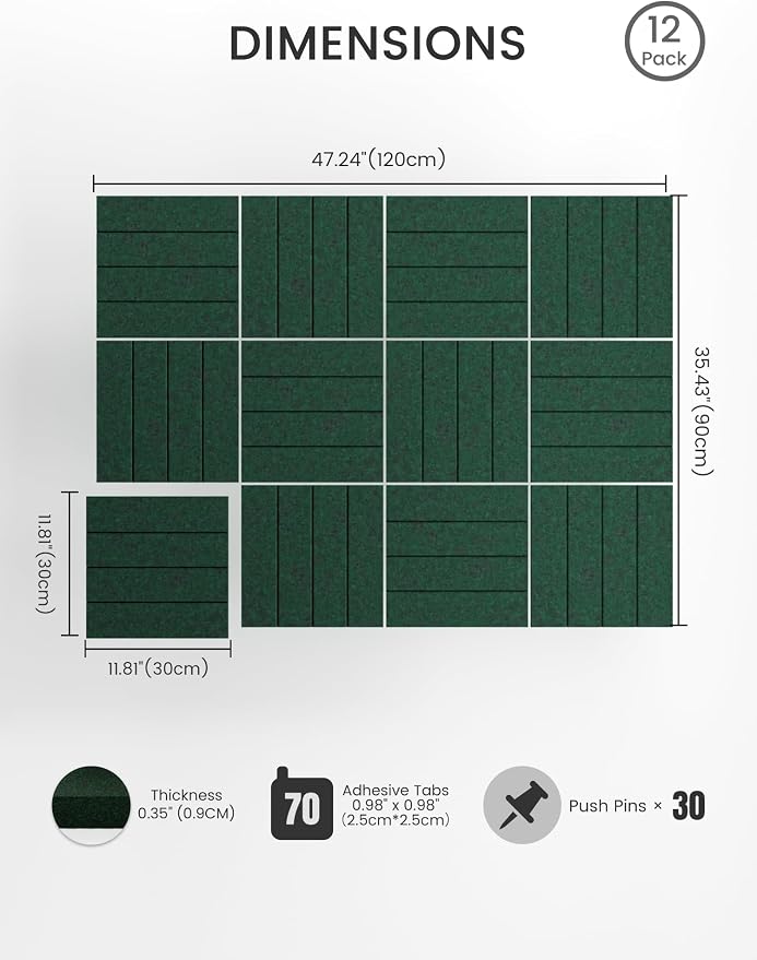 Bumusty Large Cork Board Alternative-48 x 36" Felt Bulletin Board Tiles - Image 2