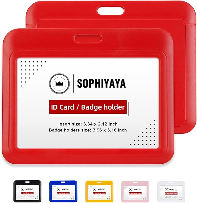 6 Pack Sliding Horizontal Badge Holder Hard Plastic Key Card Work Badge Sleeve by SOPHIYAYA