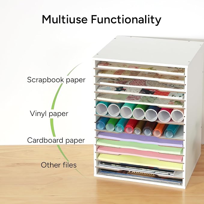 Caydo 15 Slot Paper Organizer Storage, Wood Adjustable Shelves Paper Storage - Image 4