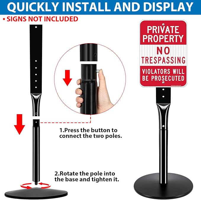 VAIIGO Heavy Duty Parking Sign Post Stand 49", 20lbs Cast Iron Base Sign Post - Image 6