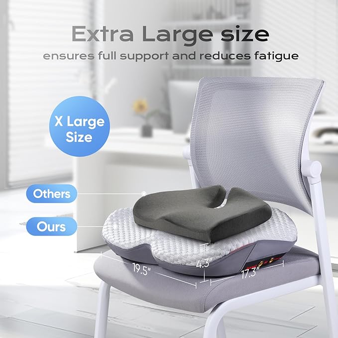 Seat Cushion for Tailbone Pain Relief X-Large,Ergonomic Office Chair Cushions for Butt Hip Lower Back & Sciatica Pain Relief Pillow,Pressure Relief Seat Cushion for Long Sitting, Car & Plane (Grey)-DeskLoop Office