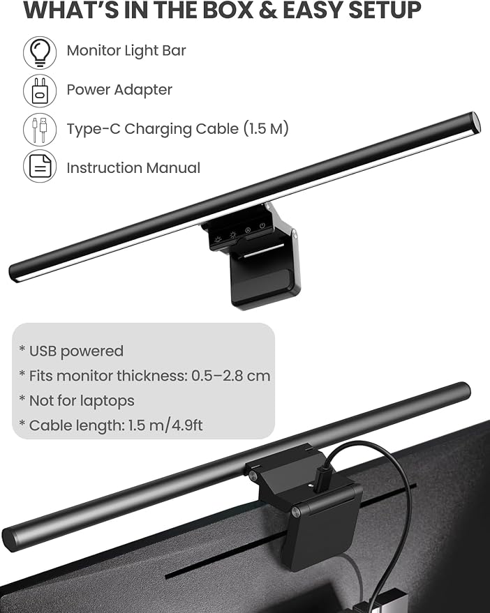 Monitor Light Bar 19.7", No-Glare Asymmetric Desk Screen Lamp | Auto-Dimming - Image 9