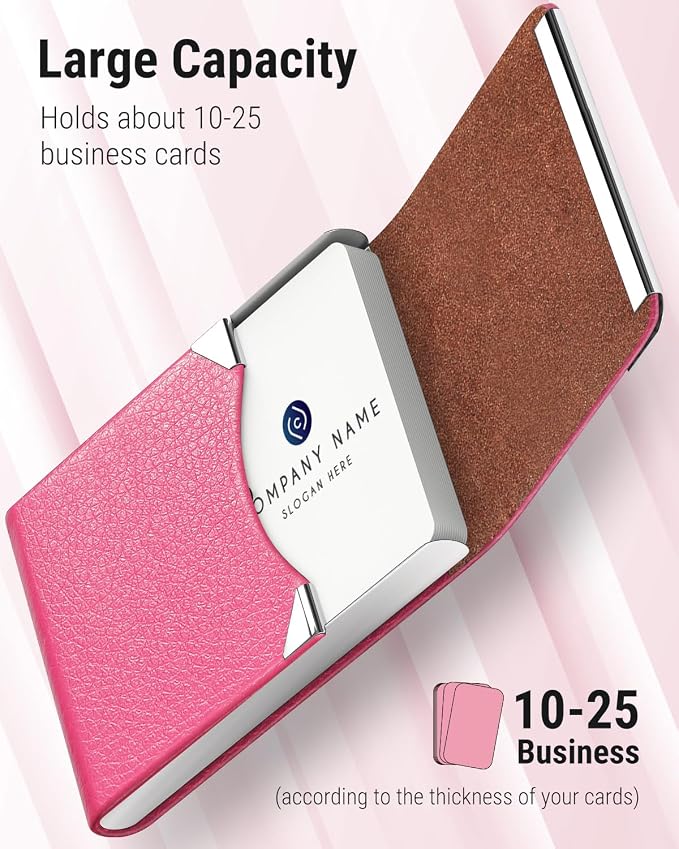 MaxGear Business Card Holder, PU Leather Business Card Case, Rose Red | - Image 2
