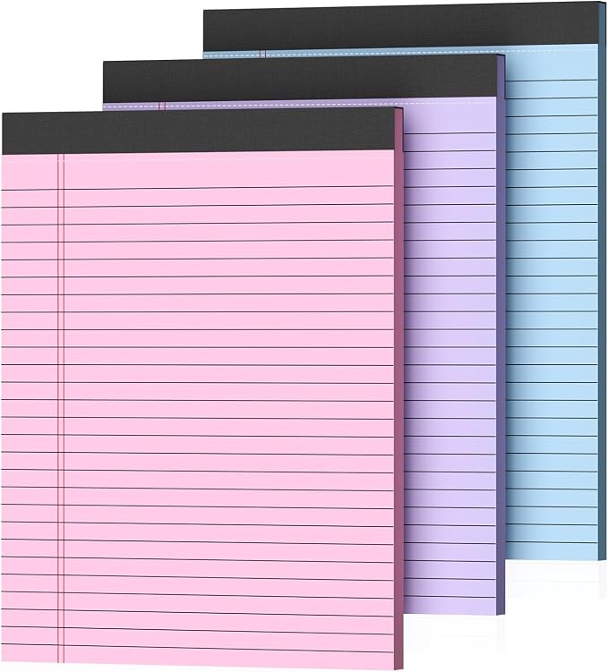 3 Pack Colored Legal Pads 8.5 x 11 Inch, Wide Ruled Notepads Lined Memo Note by Unknown