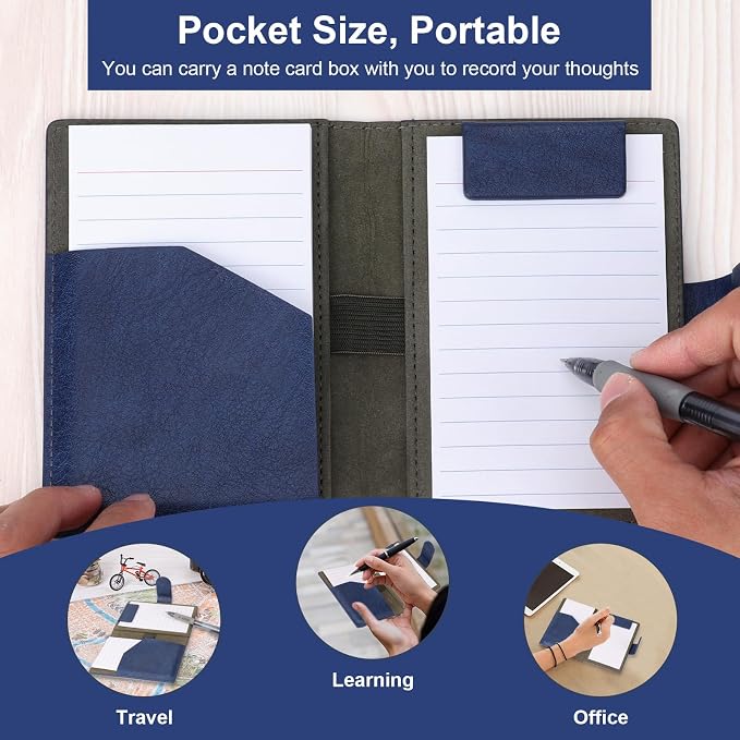 Blue Index Card Holder PU Leather 3x5 Note Card Holder Wallet Portable Pocket - Image 6