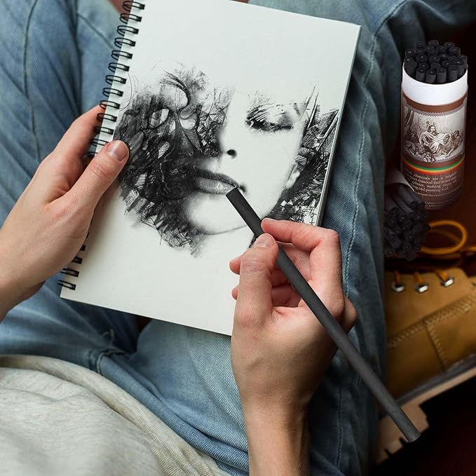 Gueevin 100 Pcs Willow Charcoal Sticks, Willow Charcoal, Artists, Beginners, Students, Perfect for Sketching, Drawing, Shading, and Fine Art (7-9mm)-DeskLoop Office